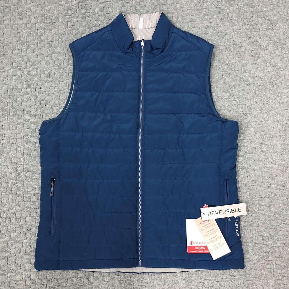 Sunice Puffer Vest Mens Large Blue Reversible Thermal Climaloft Golf S64002 Cozy